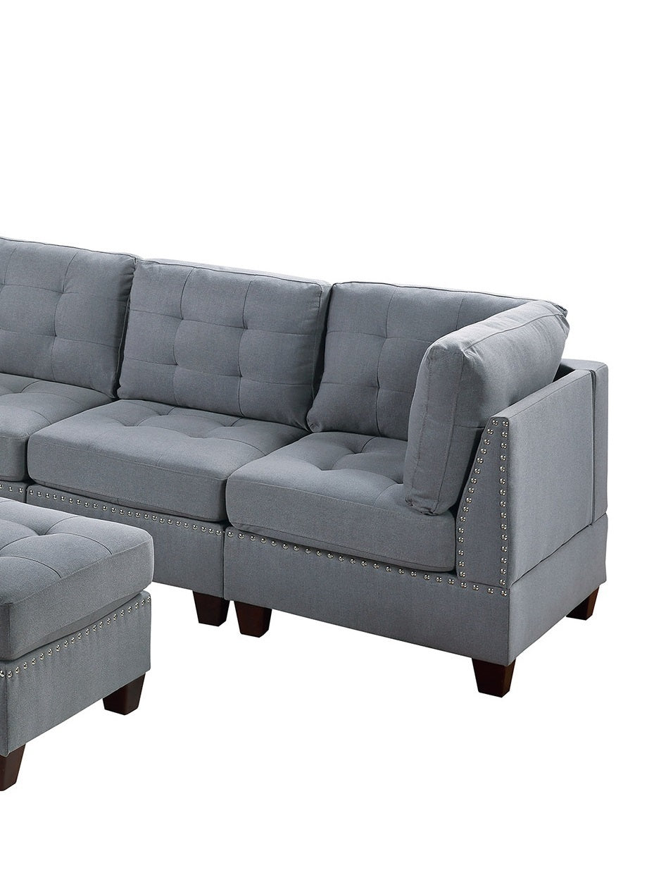 Eleni Modular Sectional 7pc Set 2x Corner Wedge 3x Armless Chair and 2x Ottoman - Gray