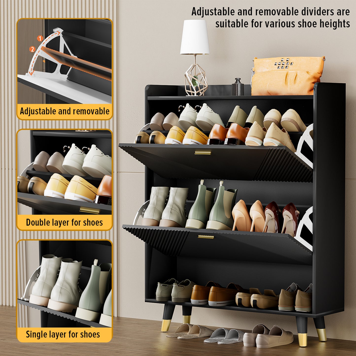 Triumph Two Flip-top Drawers Shoe Cabinet - Black