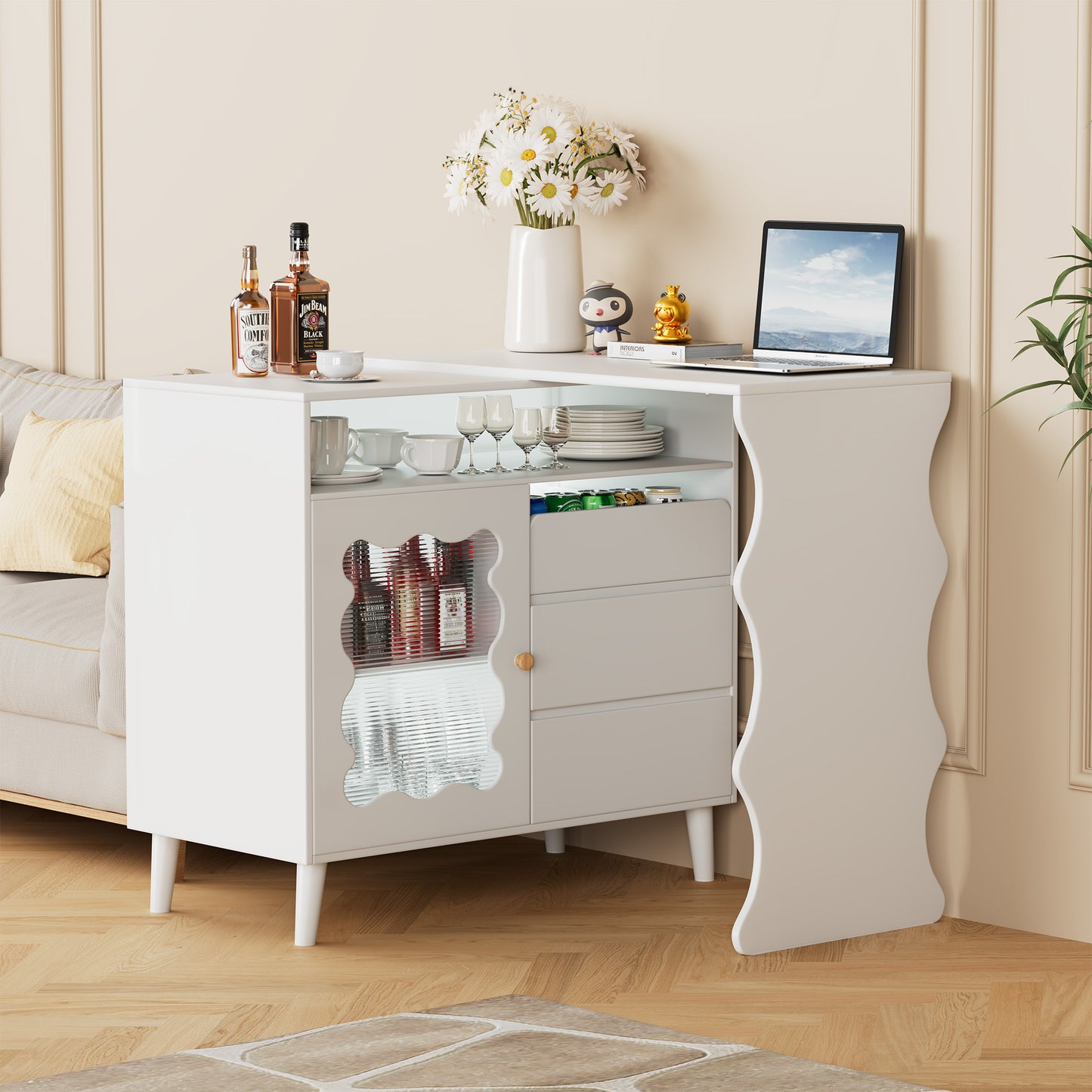 Pippa L-Shaped Modern Farmhouse Sideboard Buffet