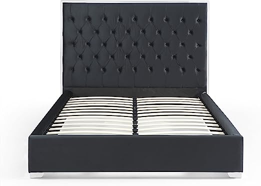 Go Green Woods Sophia Velvet King Bed with Silver Metal Frame