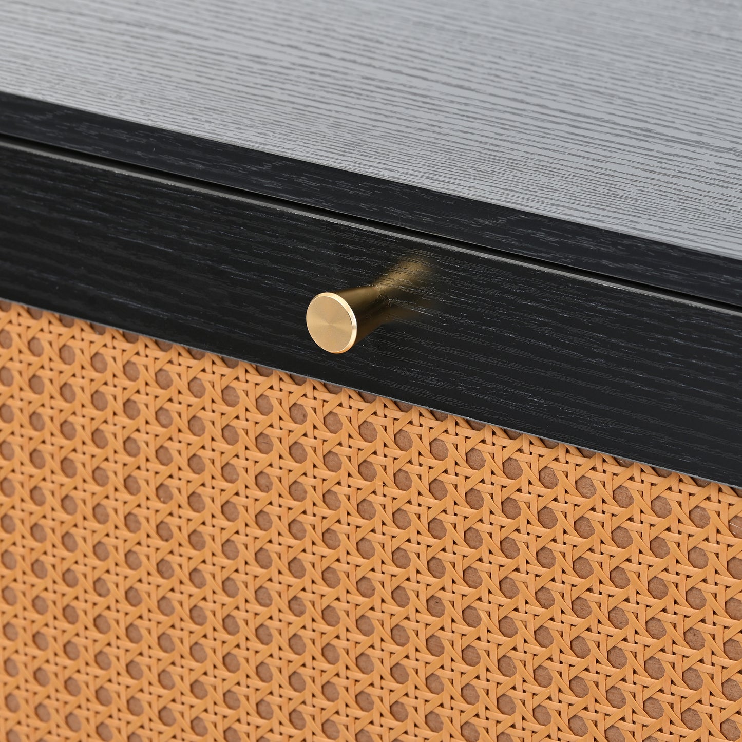 Rattan Boho Style Shoe Cabinet - Black