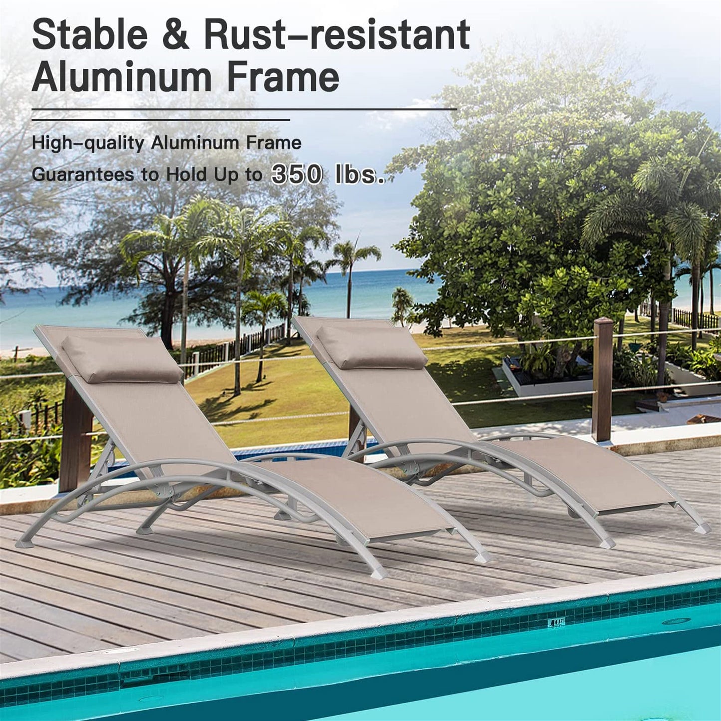 Renova Outdoor Adjustable Chaise Lounge (Set of 2) - Khaki