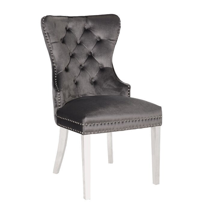 Erica Dining Velvet Chair with Golden Leg (Set of 2) - Dark Gray