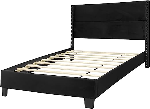 Go Green Woods Giulia Velvet Upholstered Twin Platform Panel Bed