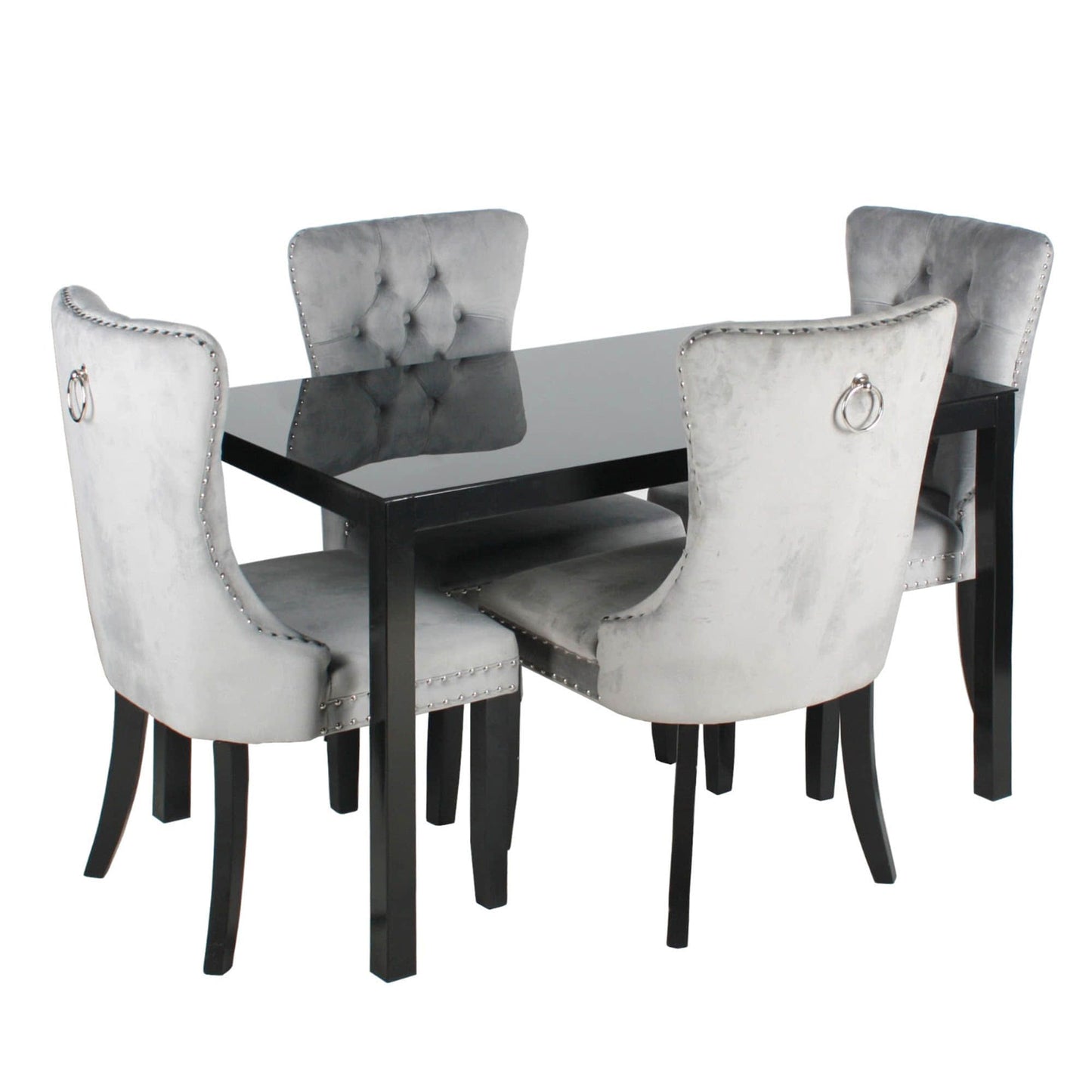 Go Green Woods Lisa Glass Dining Table Set for 4 with Velvet Chairs