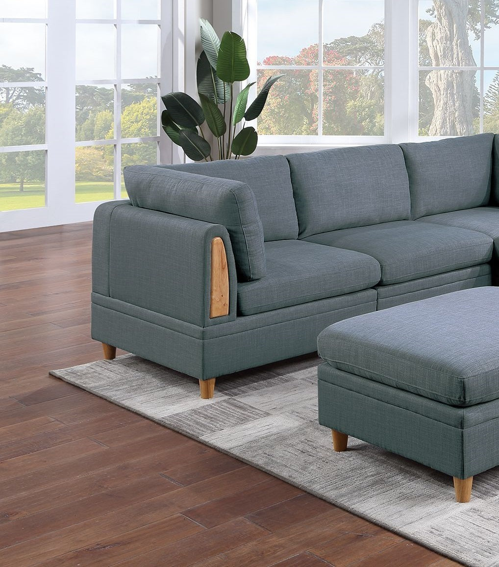 Felix 6pc Modular Sectional Sofa Set 3x Wedges 2x Armless Chair And 1x Ottoman - Steel Gray
