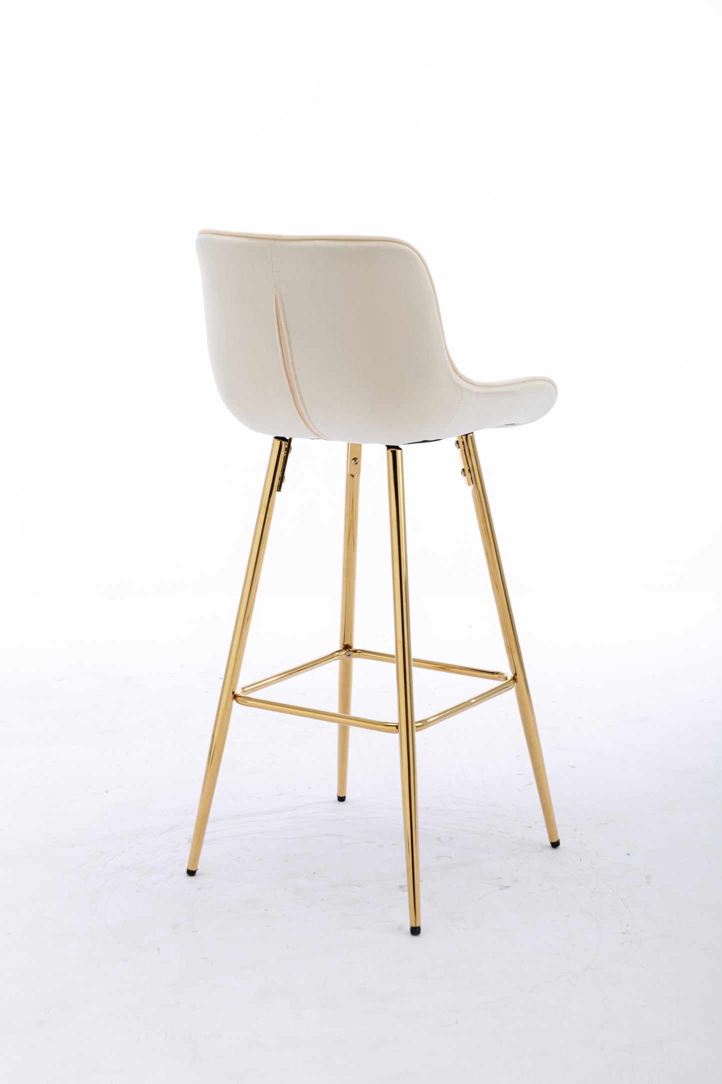 30 Inch Vista Bar Stools with Chrome Footrest Velvet Fabric Golden Leg - Cream Set of 2