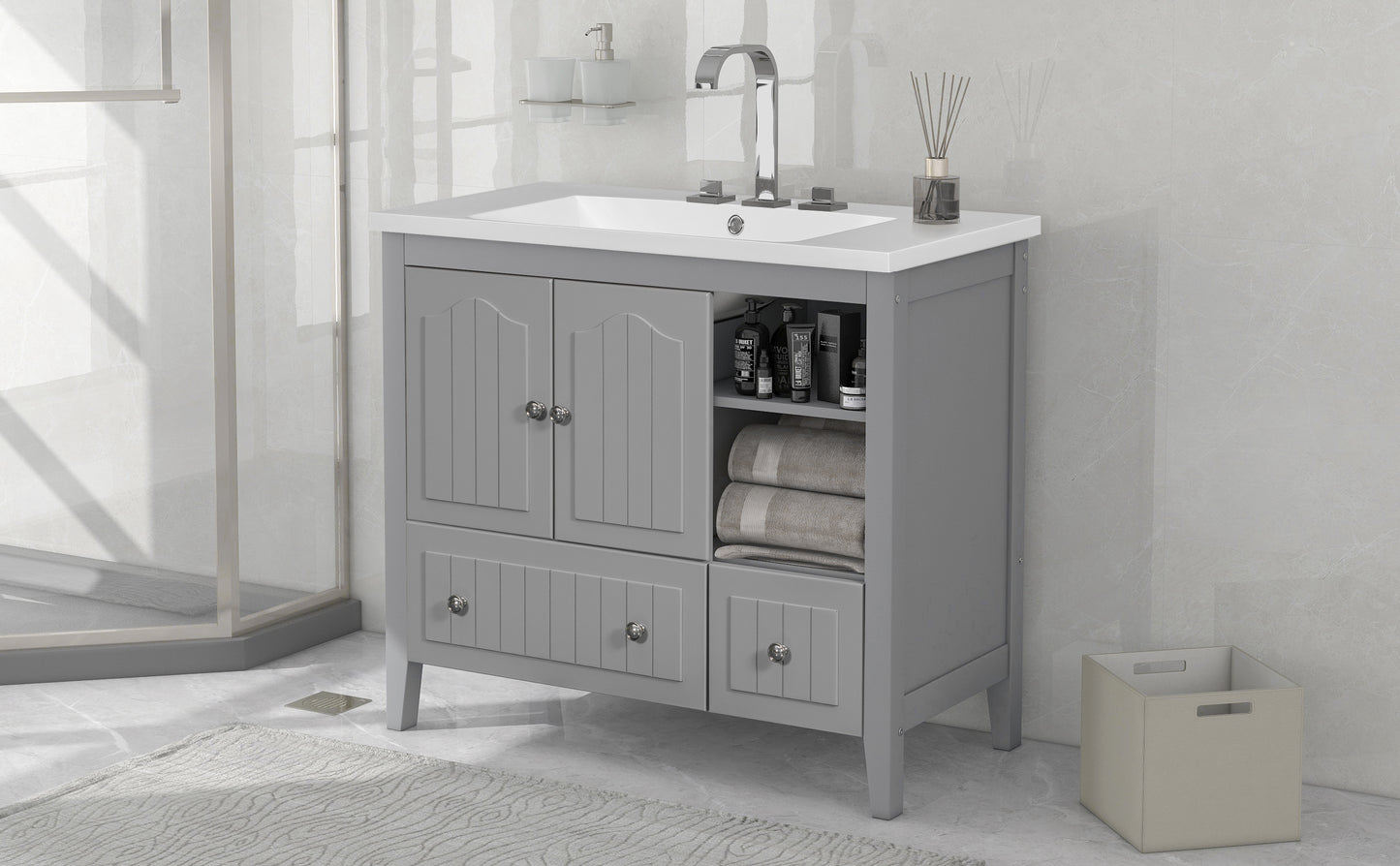 Oasis Bathroom Vanity with Ceramic Basin, Metal Handles