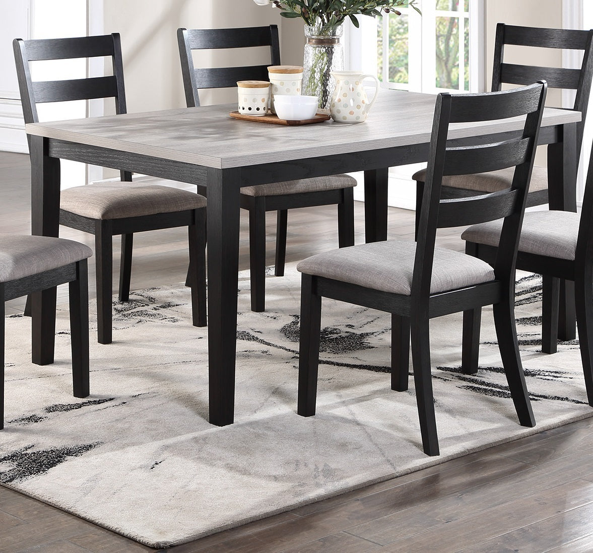 Zac 7pc Dining Set Wooden Top and Chairs Cushions Seats 2 Tone - Natural