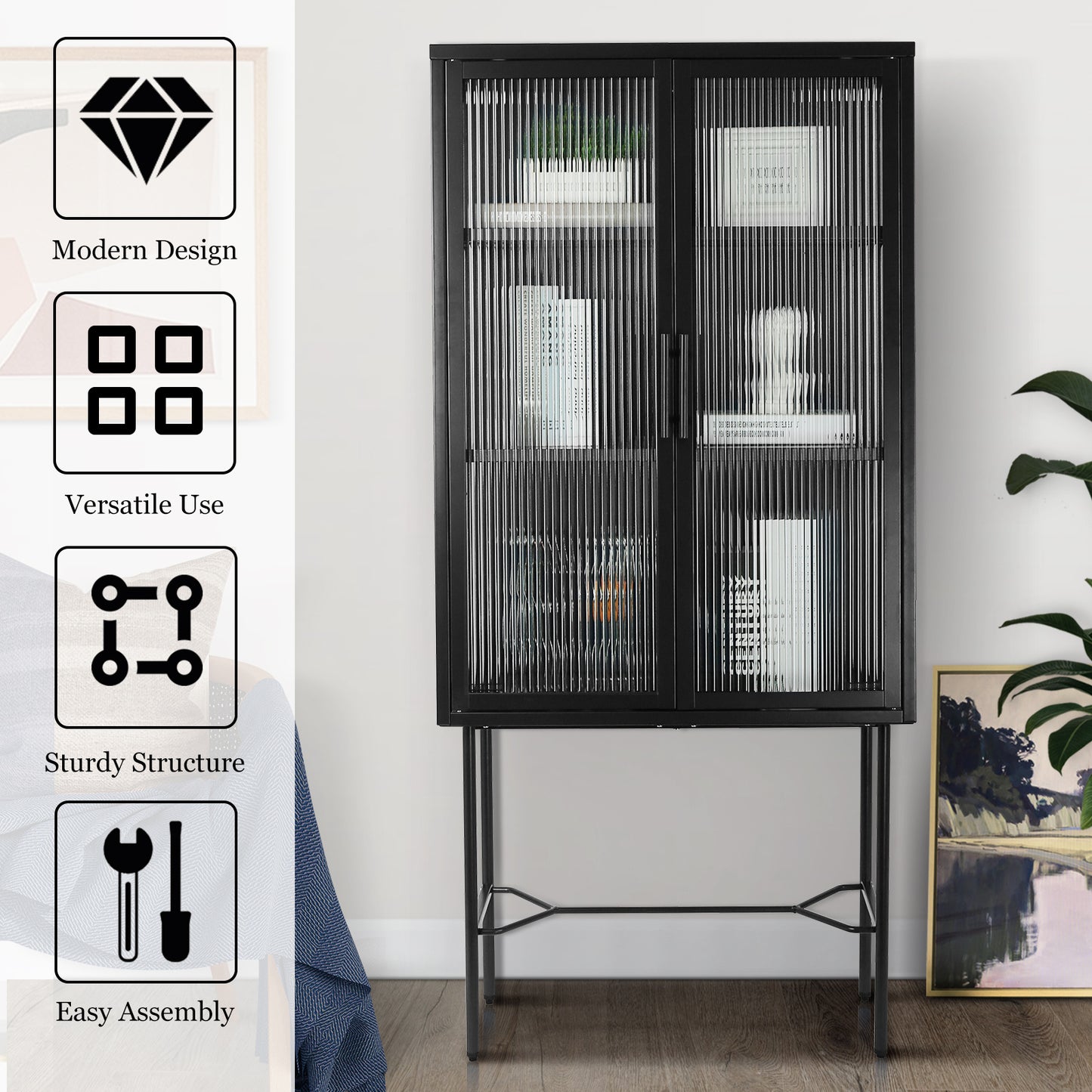 Renoe Tampered Glass Doors Cabinet - Black