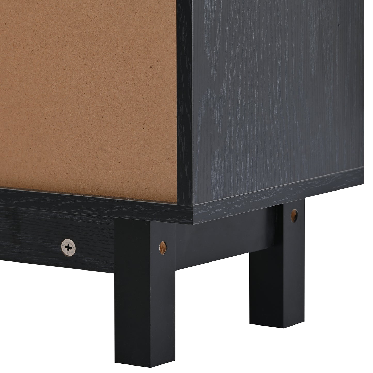 Rattan Boho Style Shoe Cabinet - Black