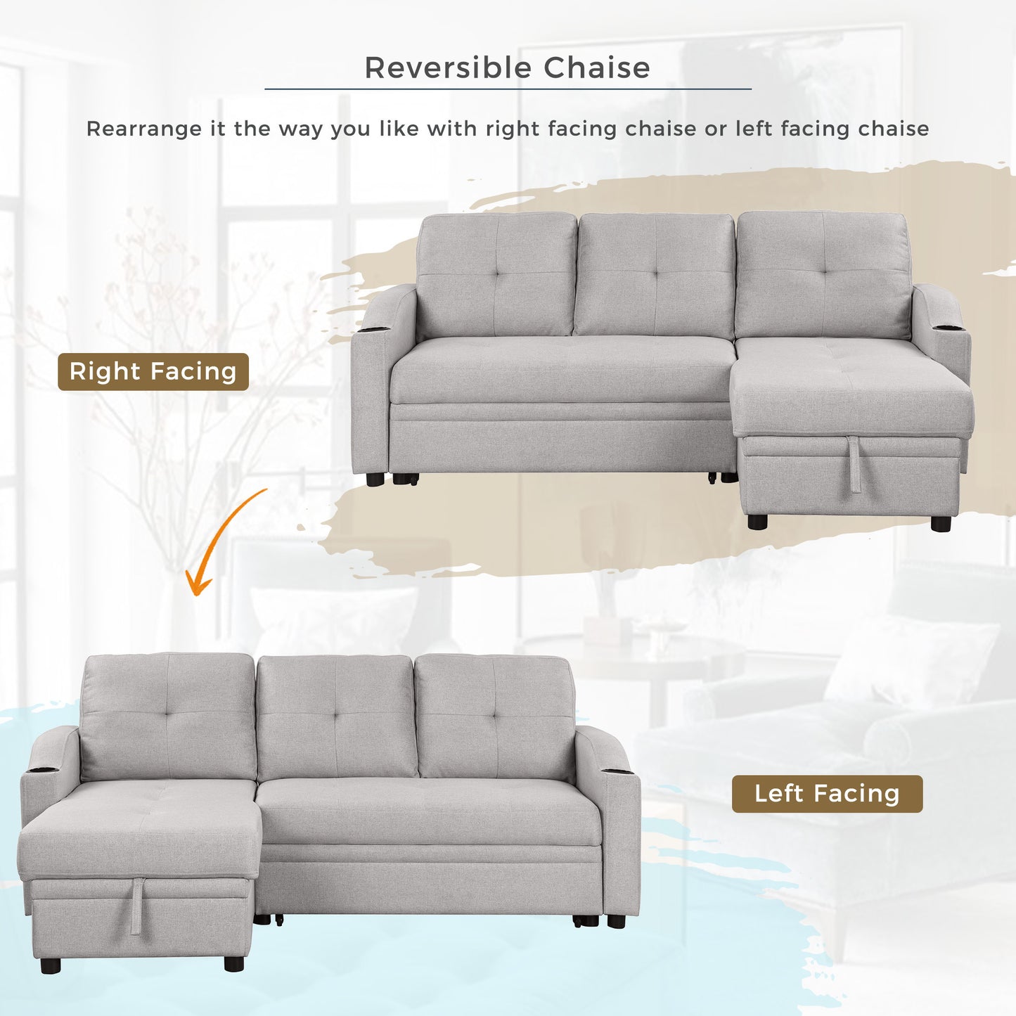 Oris Padded Pull Out Sofa Bed - Gray