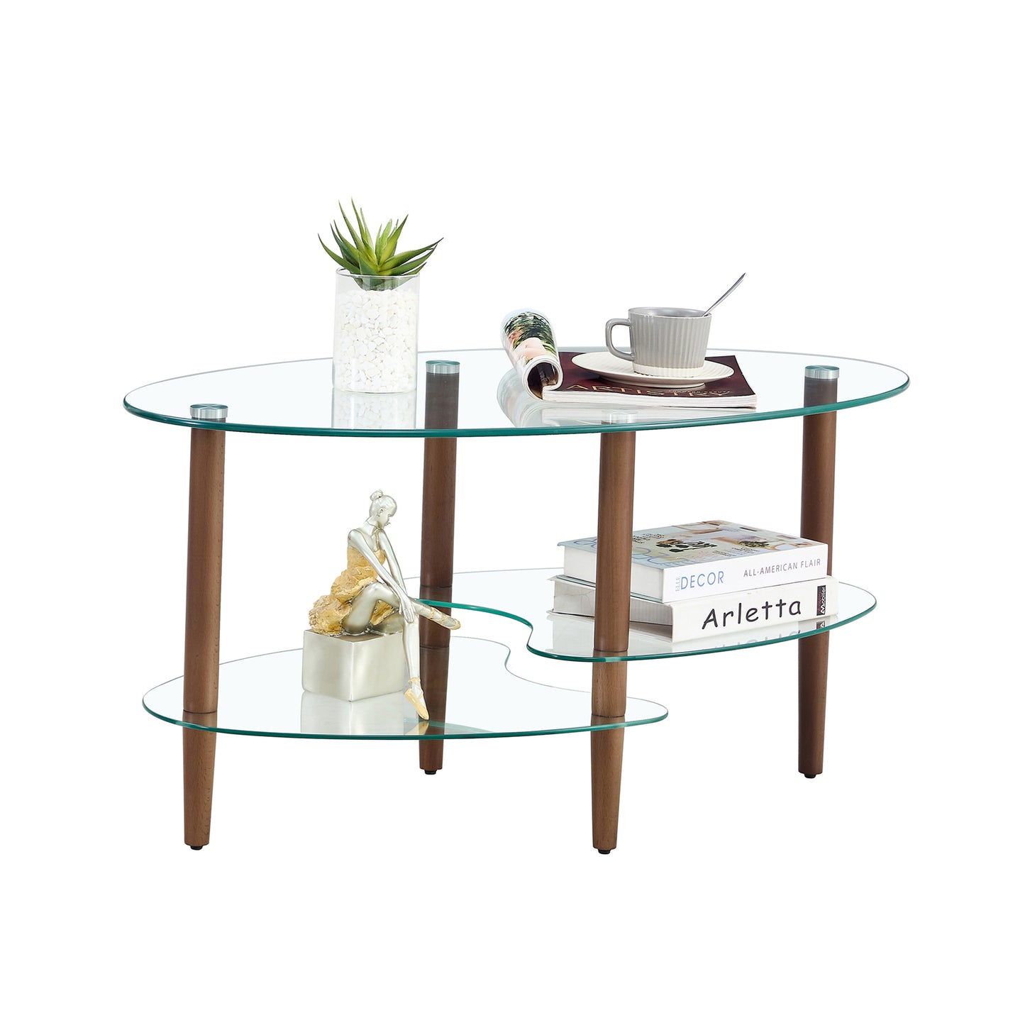 Float Oval Glass Coffee Table Oak Wood Leg