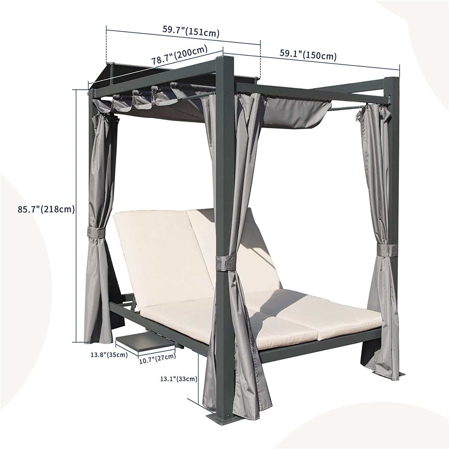 Keri Patio Daybed with Retractable Canopy with Beige Cushion