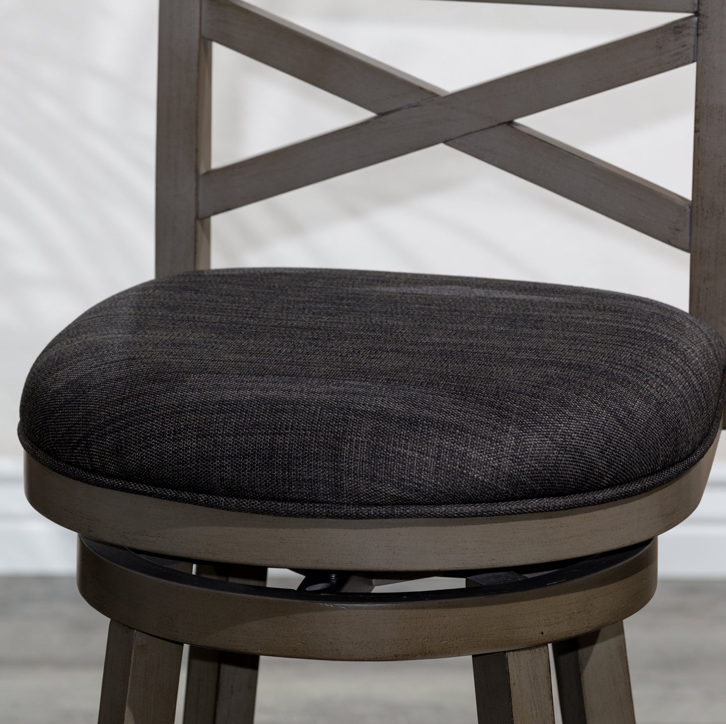 X-Back Swivel Stool, Weathered Gray Finish Grey, Charcoal Fabric Seat