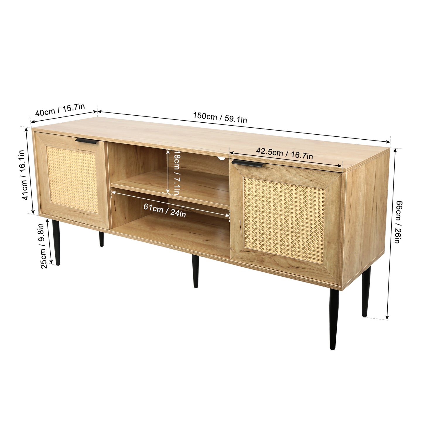 Tula Wooden TV Stand with Rattan Decorated Doors - Natural