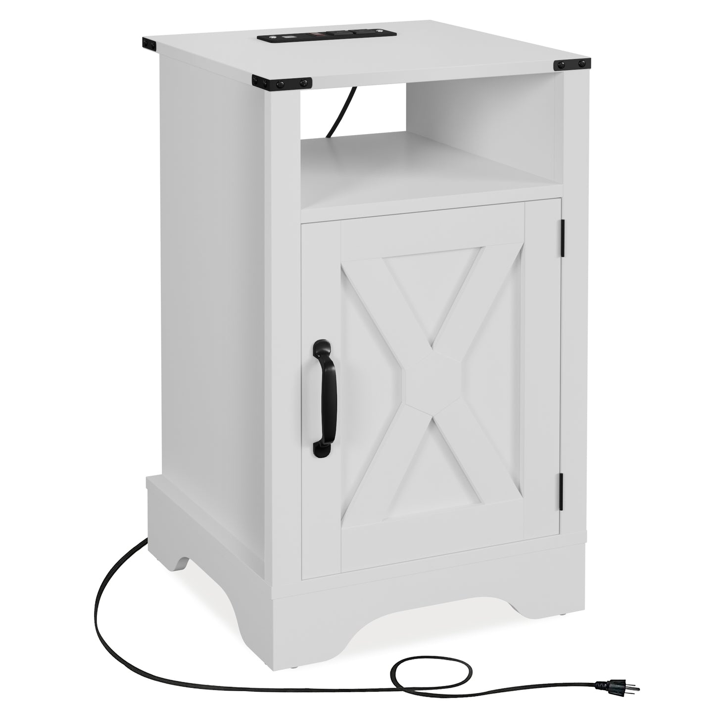 X Wooden Nightstand with Electrical Outlets Charging Station (2 Sets) - White