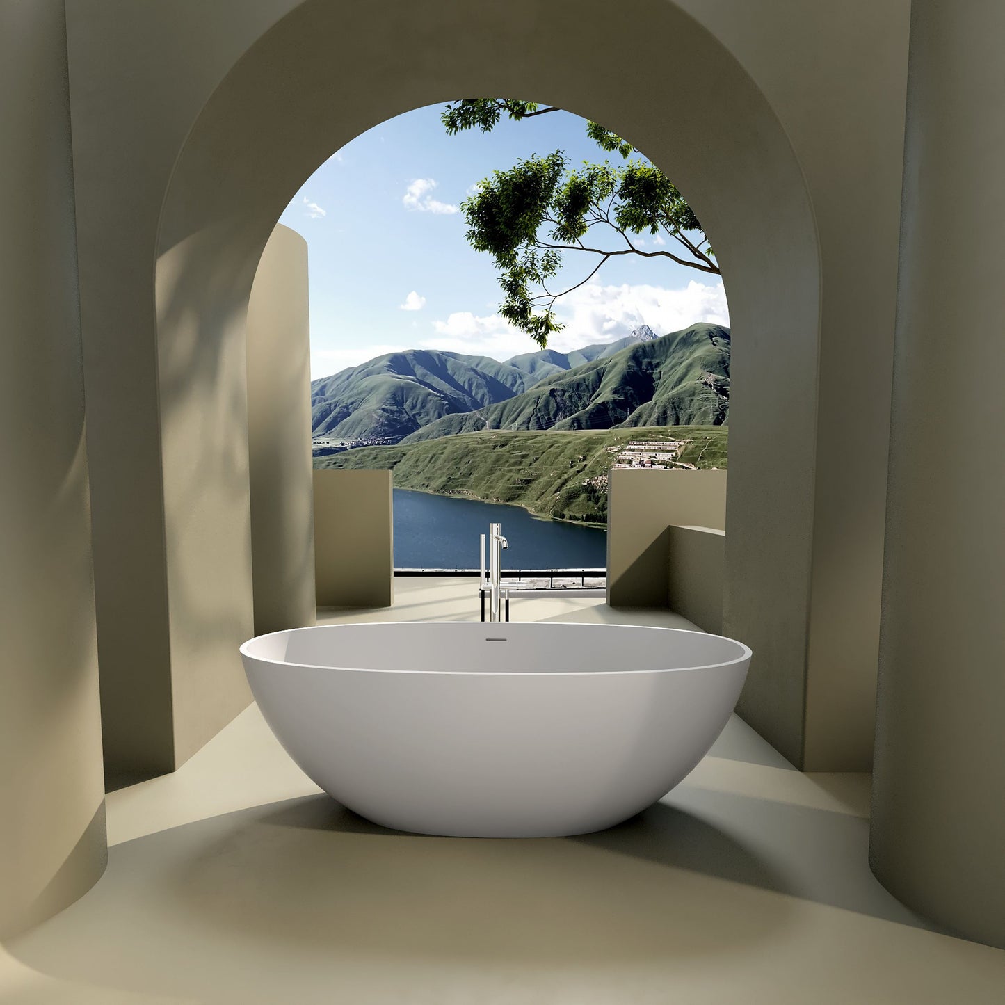 Ivan 59" Solid Surface Freestanding Bathtub - White
