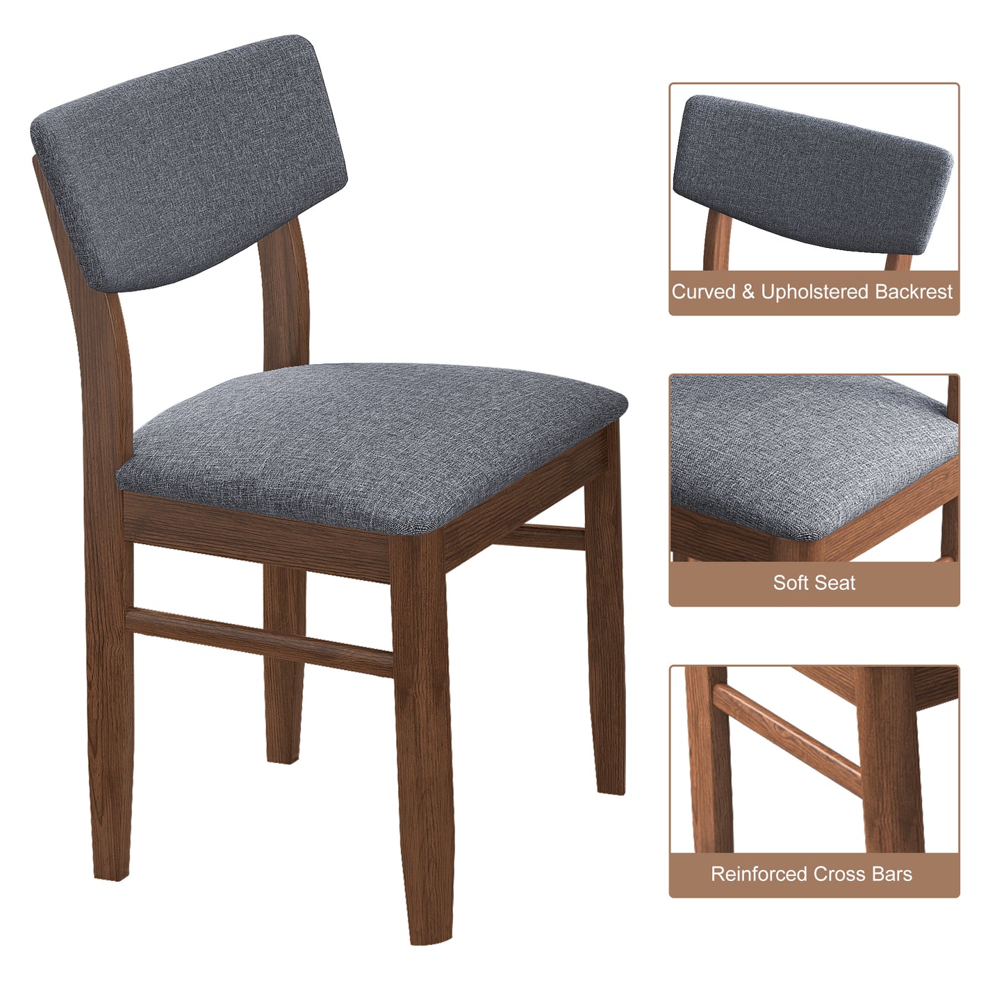 Burchard Fabric Cushion Retro Dining Chairs (Set of 2) - Walnut