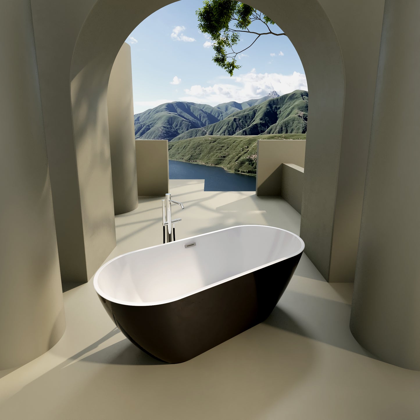 Sleek 67" Acrylic Freestanding Soaking Bathtub - Black