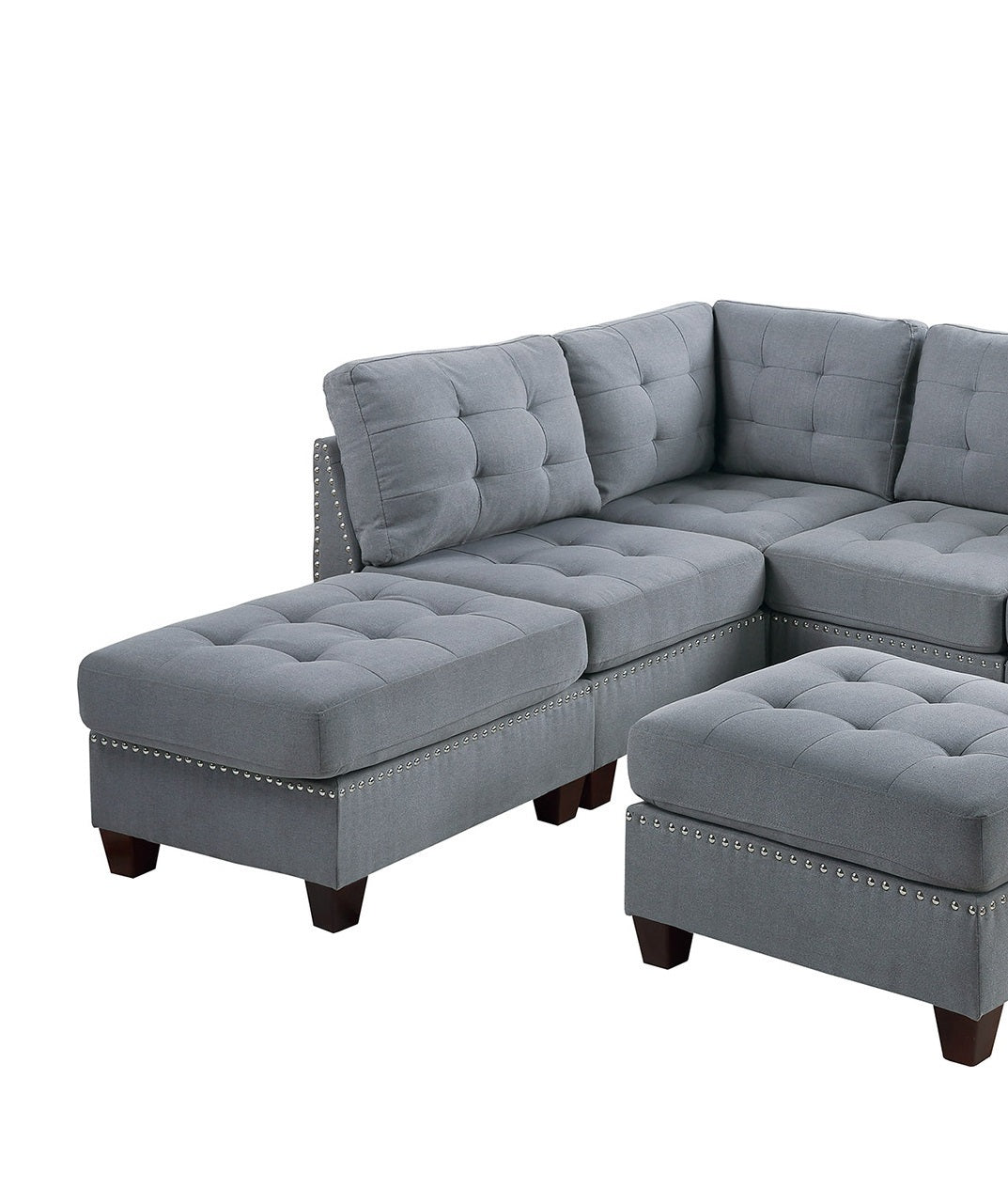 Eleni Modular Sectional 7pc Set 2x Corner Wedge 3x Armless Chair and 2x Ottoman - Gray