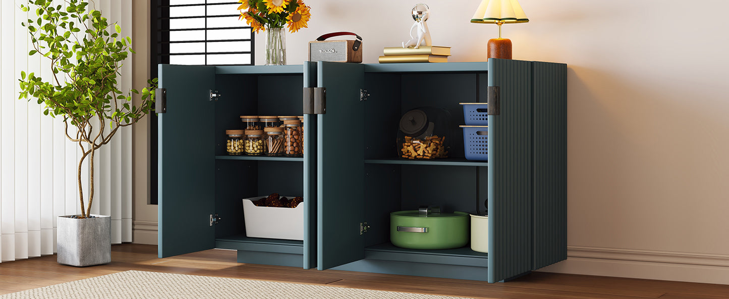 Lyons 4 Wavy Doors Ample Storage Space Sideboar - Teal