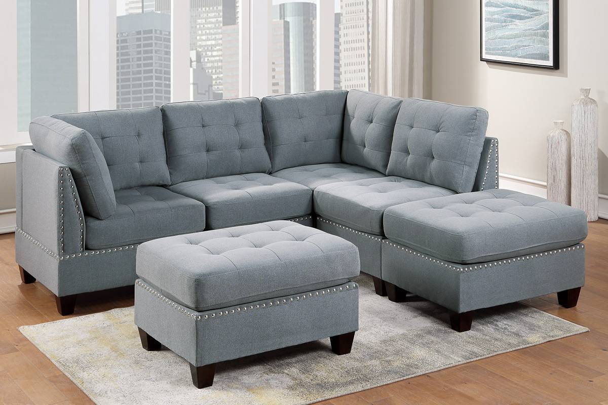 Eleni Modular Sectional 6pc Set 2x Corner Wedge 2x Armless Chairs and 2x Ottomans - Gray
