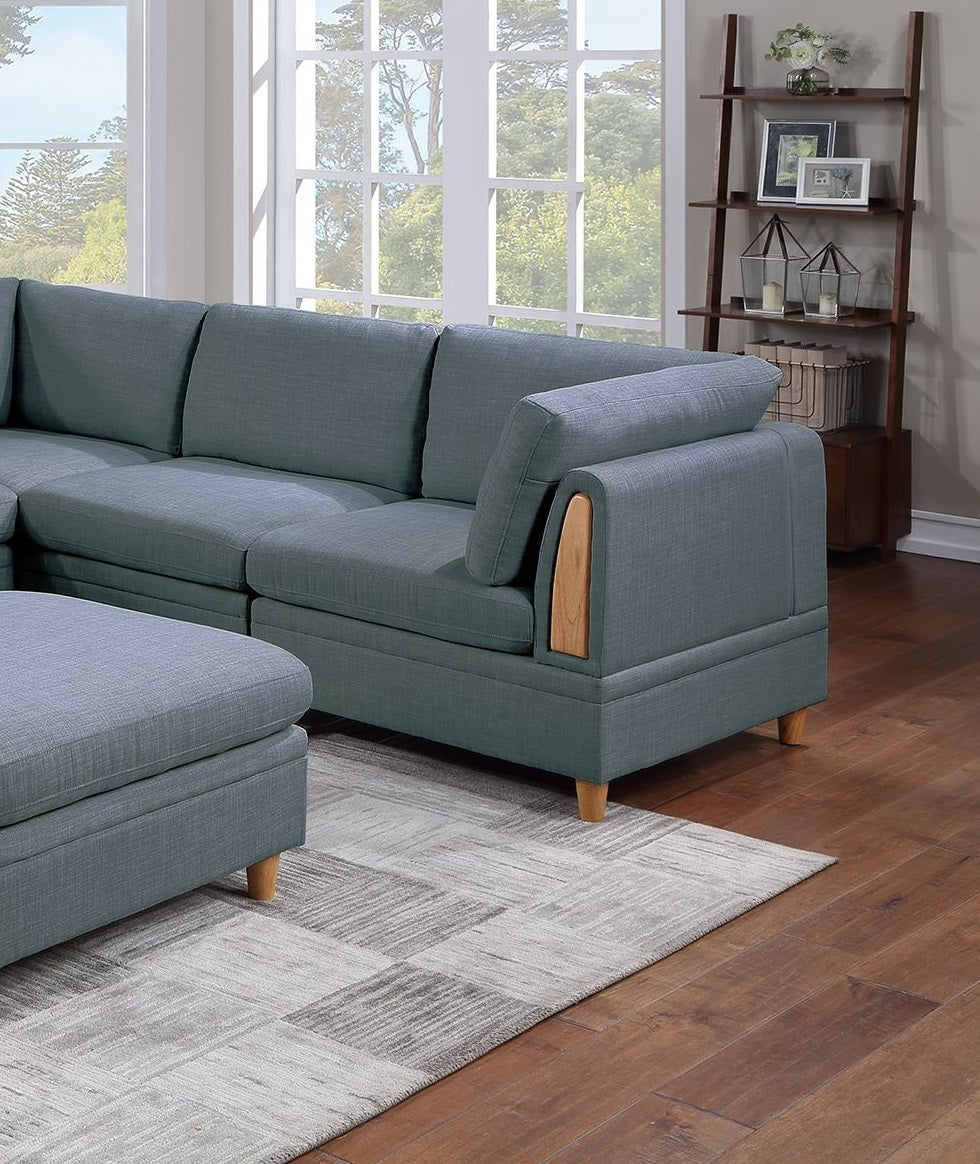 Felix 6pc Modular Sectional Sofa Set 3x Wedges 2x Armless Chair And 1x Ottoman - Steel Gray