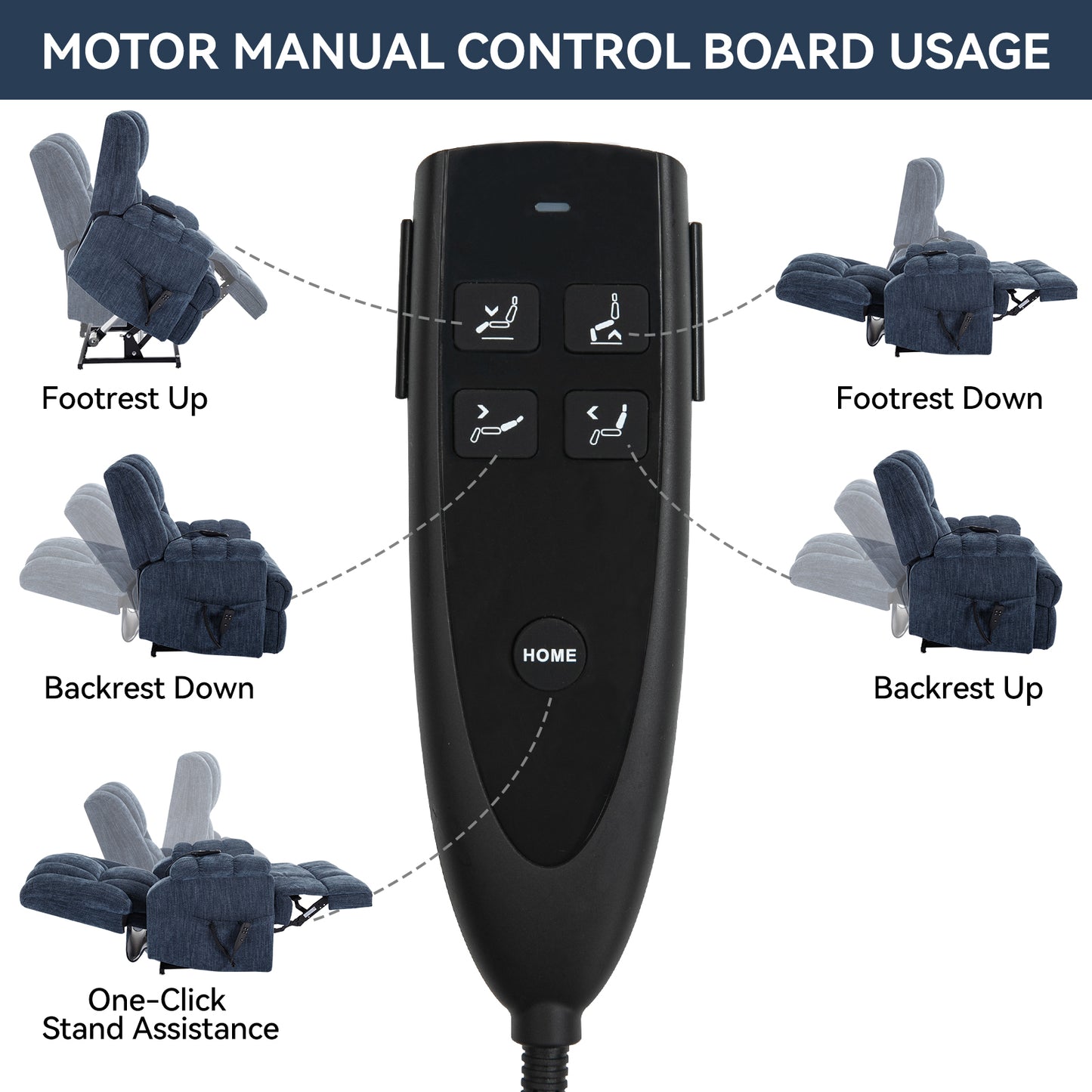 Nia Dual Motor Power Recliners Heat Massage - Blue