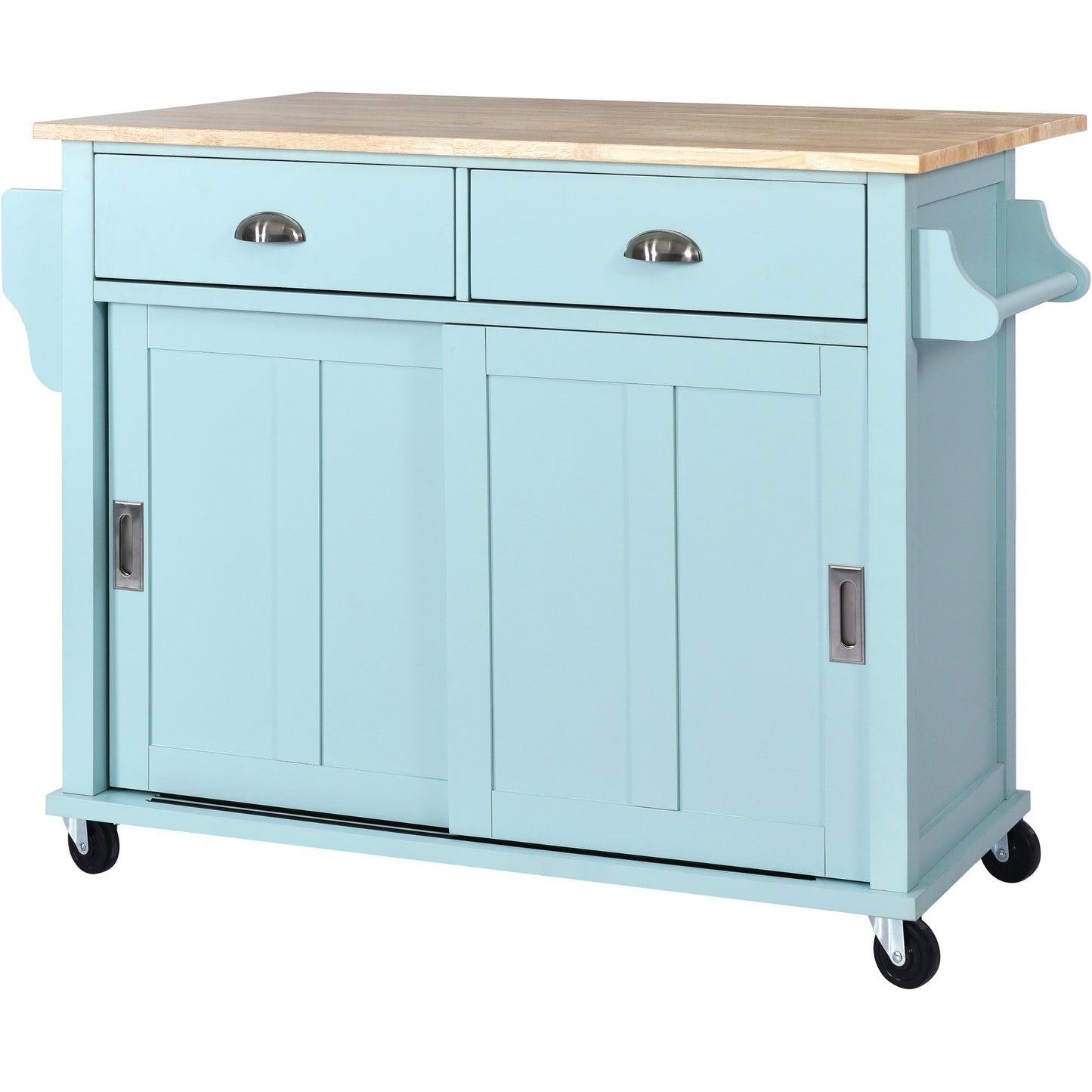 Culinary Kitchen Cart with Countertop With Barn Door - Mint Green