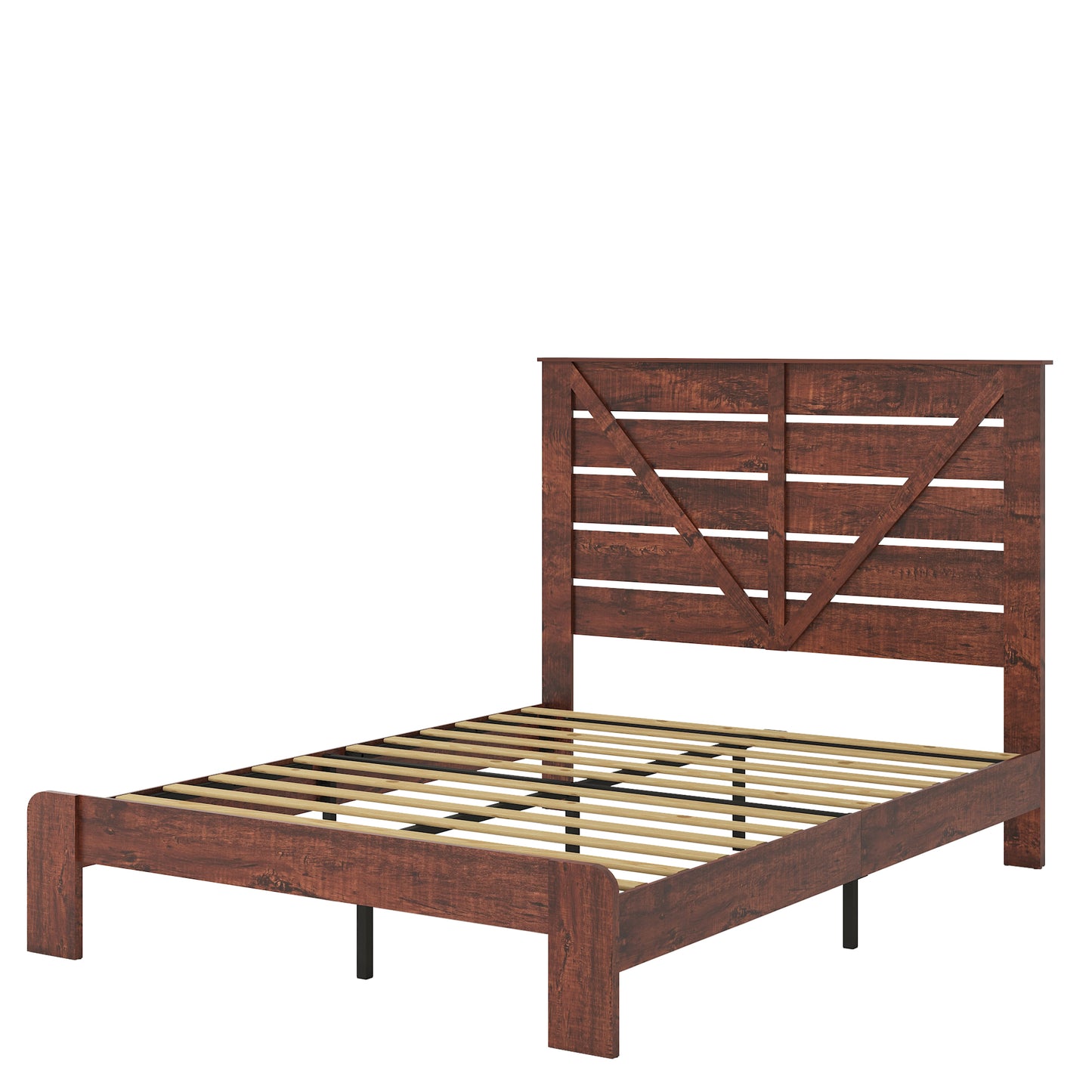 Olmi Queen Size Wood Platform Bed Frame - Dark Brown