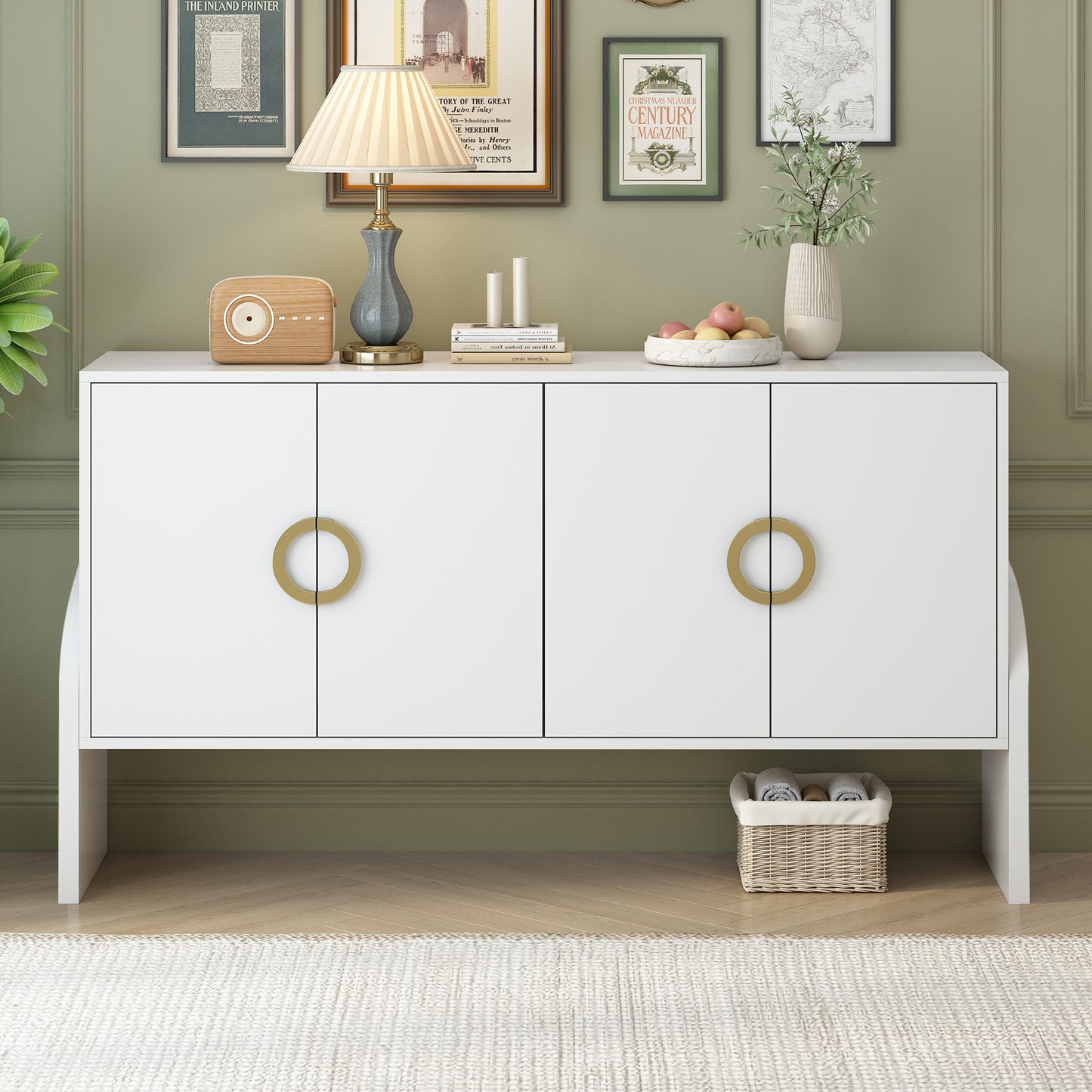 O II Metal Handle Storage Cabinet - White