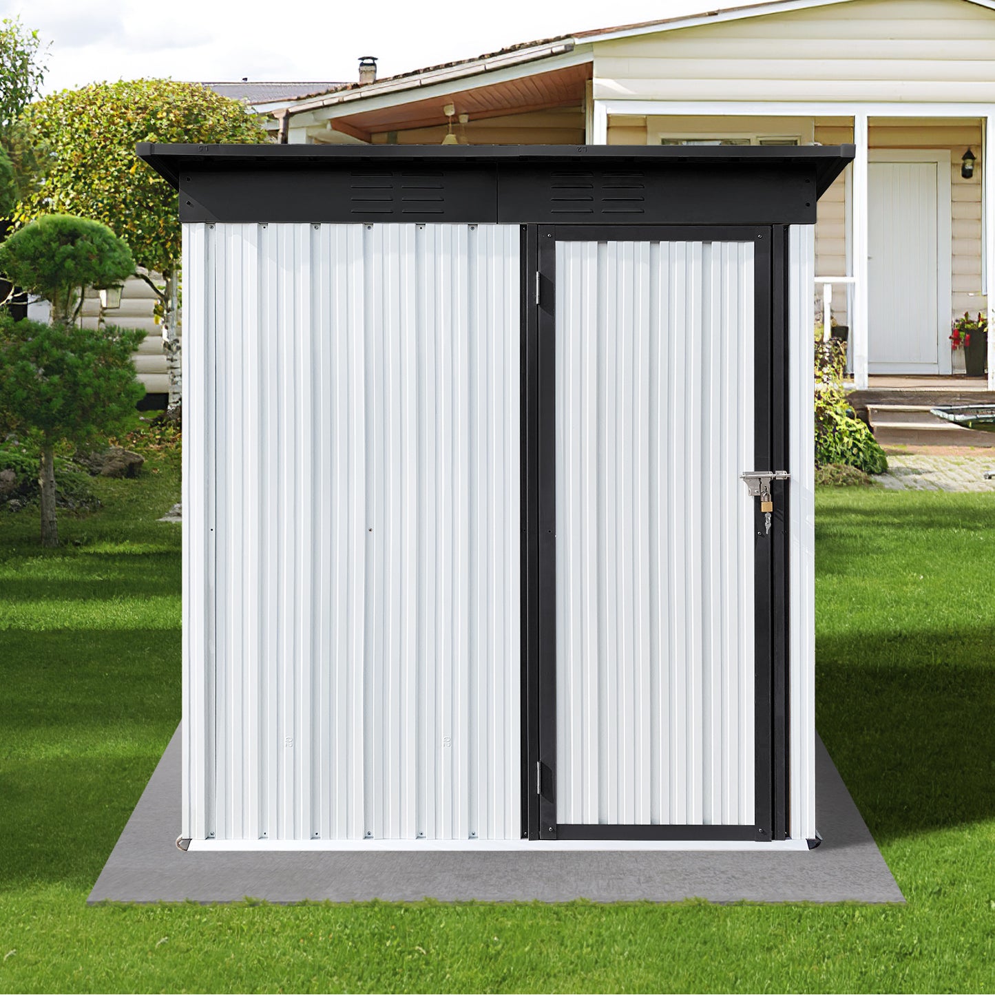 Morton 5 X 4 ft Metal Garden Sheds Outdoor Storage - White+Black