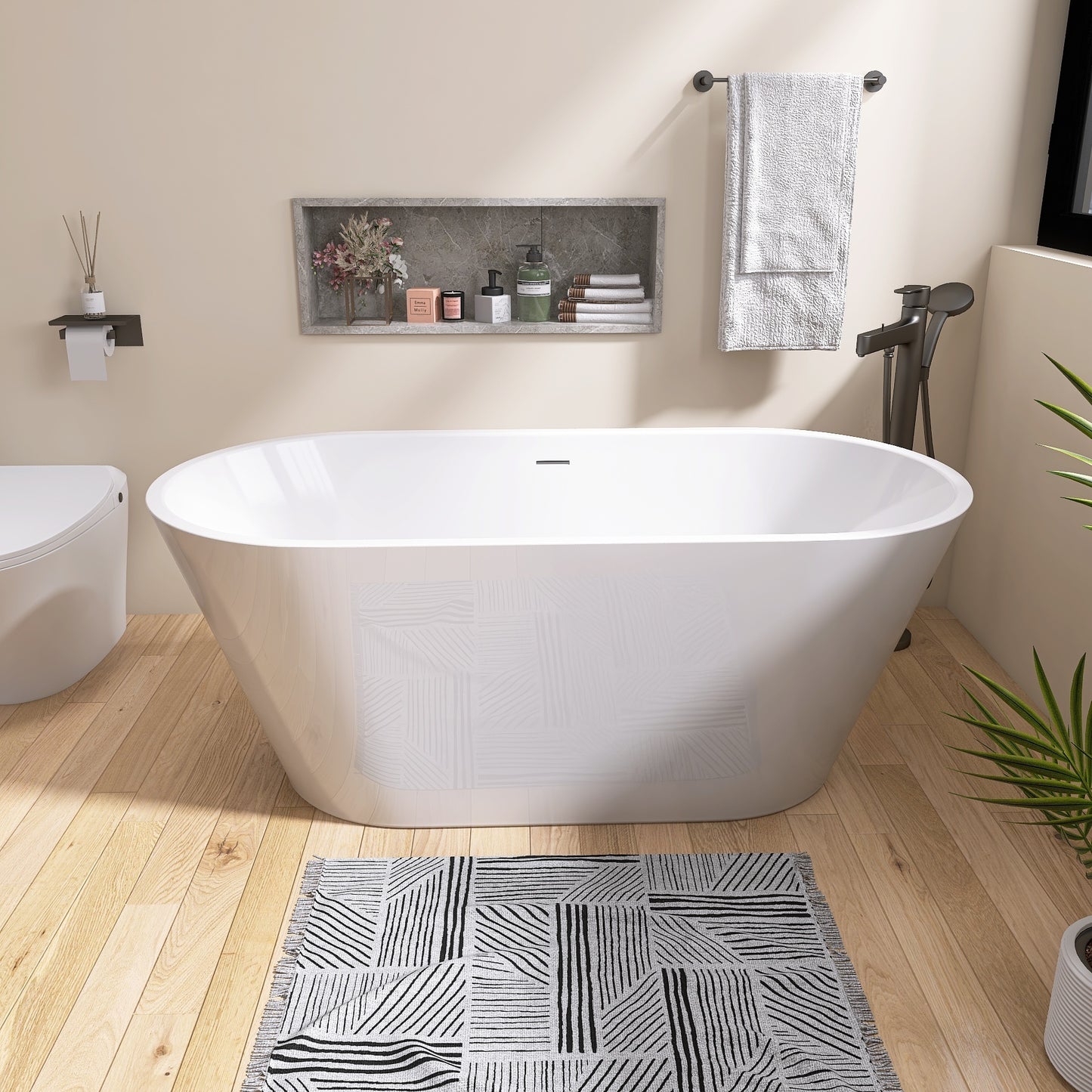 Elo 67" Acrylic Freestanding Soaking Bathtub - Gloss White