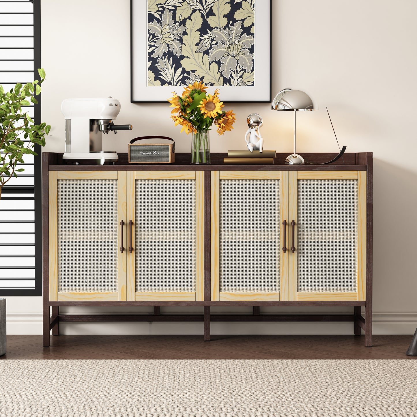 Hana Rattan Doors Sideboard Buffet - Walnut