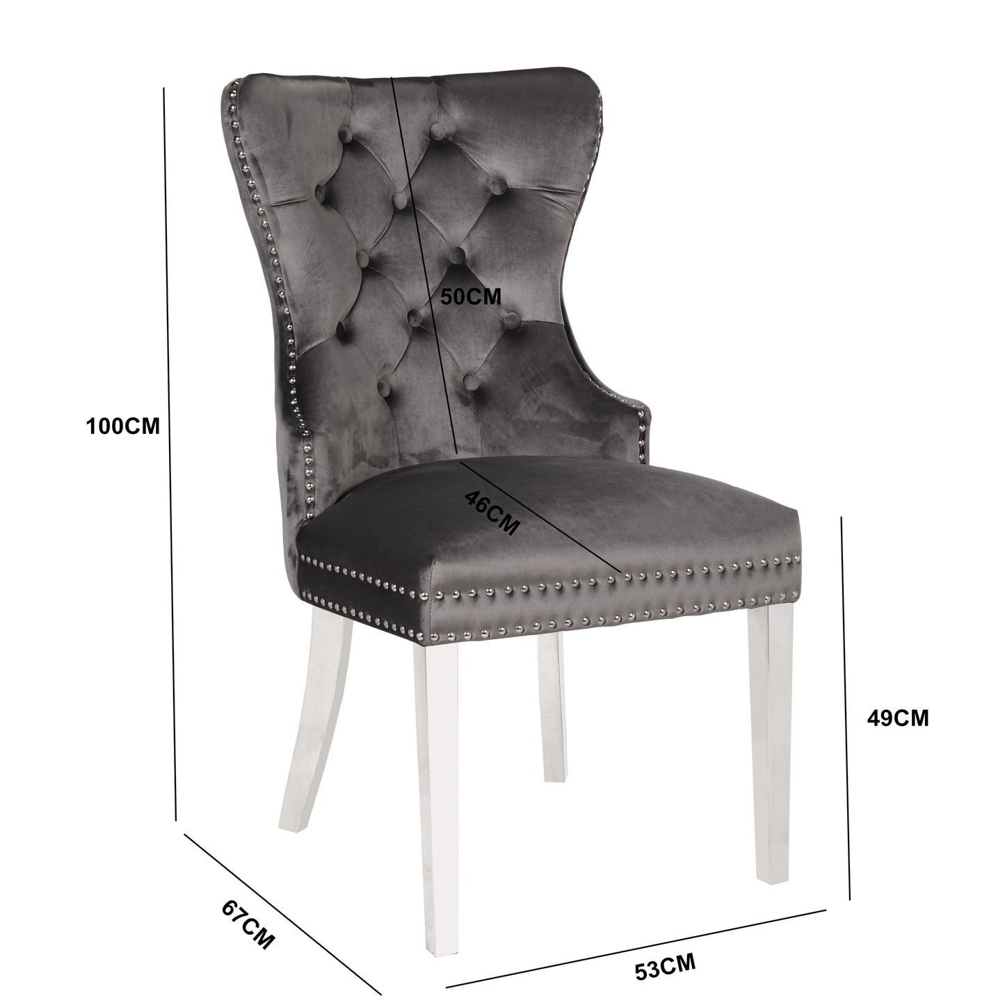 Erica Dining Velvet Chair with Golden Leg (Set of 2) - Dark Gray
