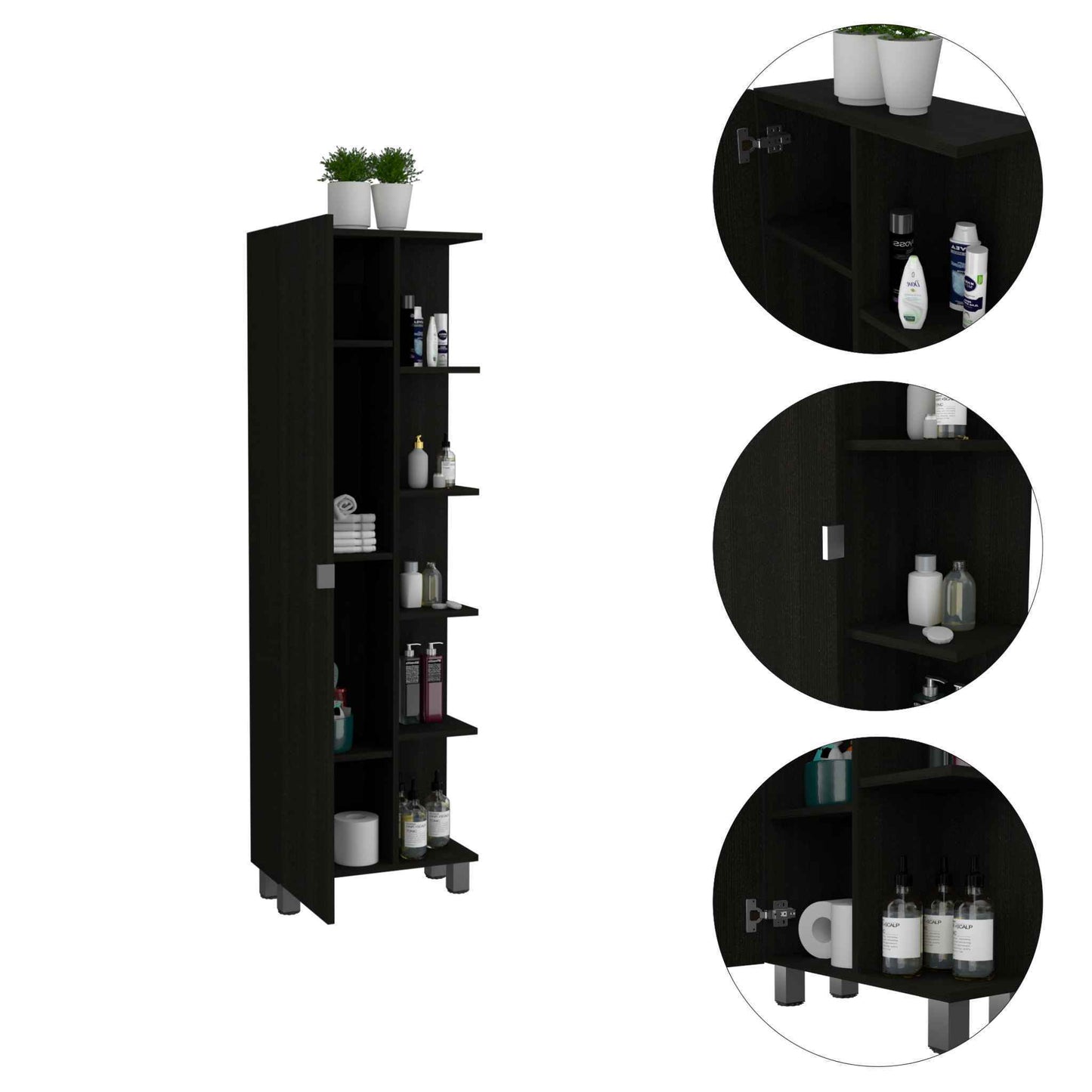 Portland 5-Shelf Tall Cabinet - Black