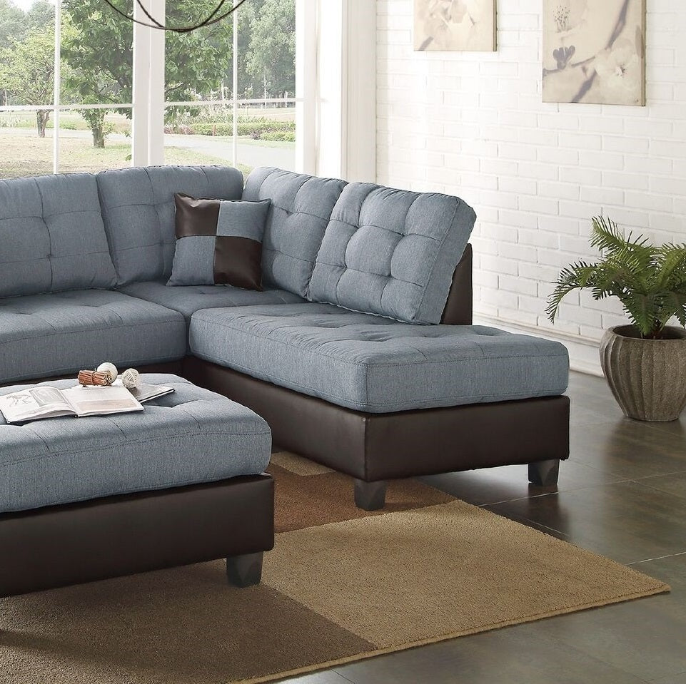 Lucia 3pc Faux Leather Sectional Sofa Set - Gray