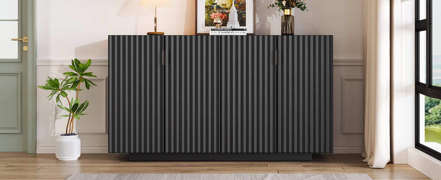 Lyons 4 Wavy Doors Ample Storage Space Sideboar - Black