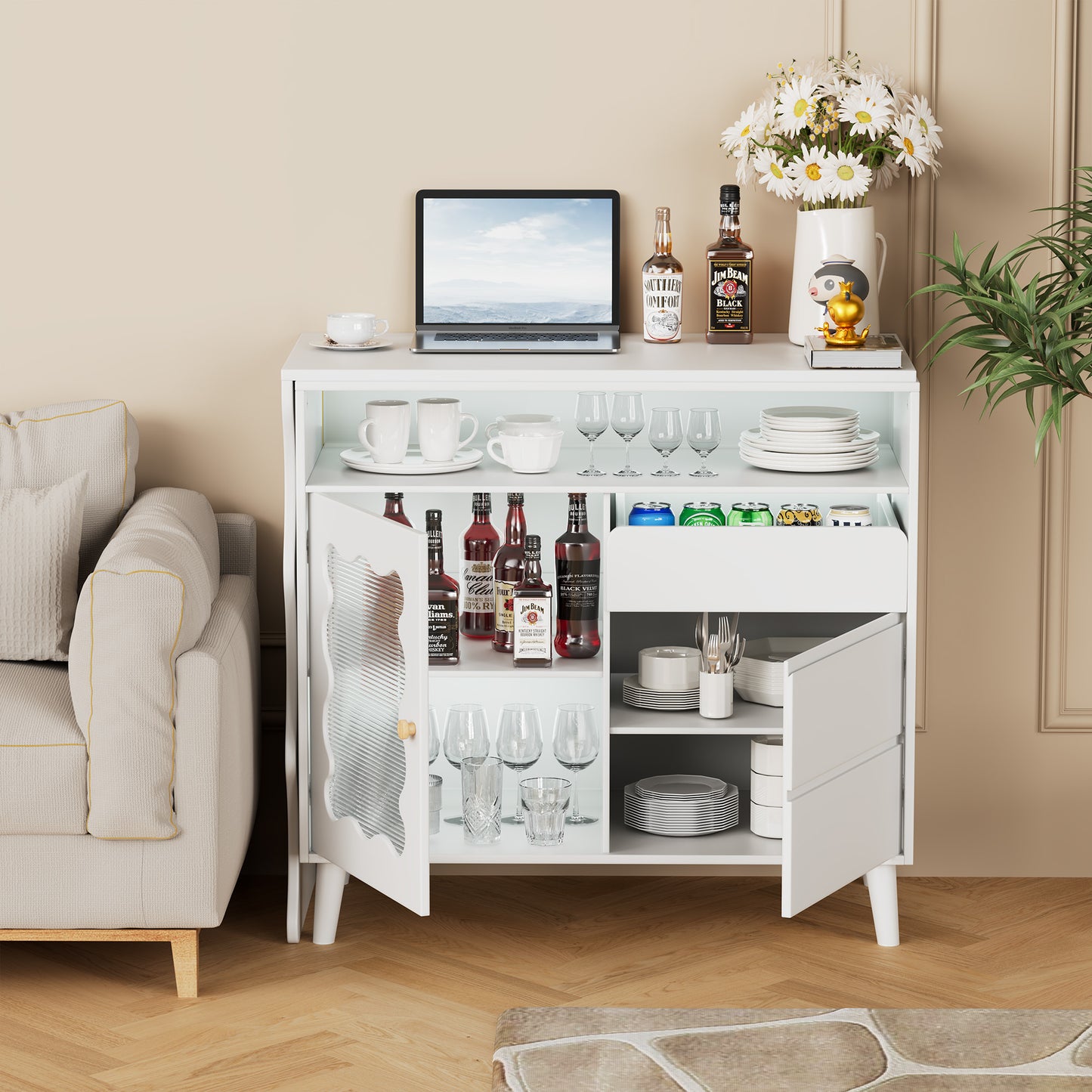 Pippa L-Shaped Modern Farmhouse Sideboard Buffet