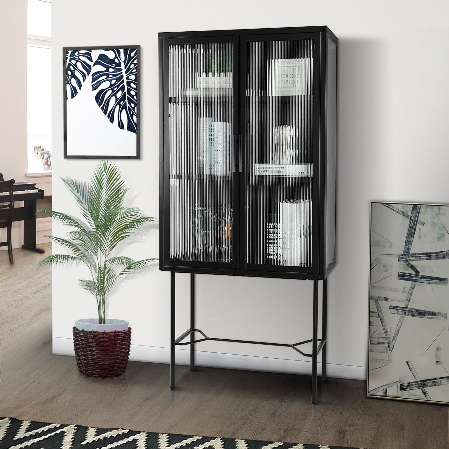 Renoe Tampered Glass Doors Cabinet - Black