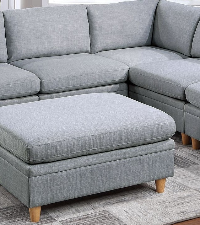 Felix 6pc Modular Sectional Sofa Set 2x Corner Wedges 2x Armless Chair And 2x Ottomans - Light Grey