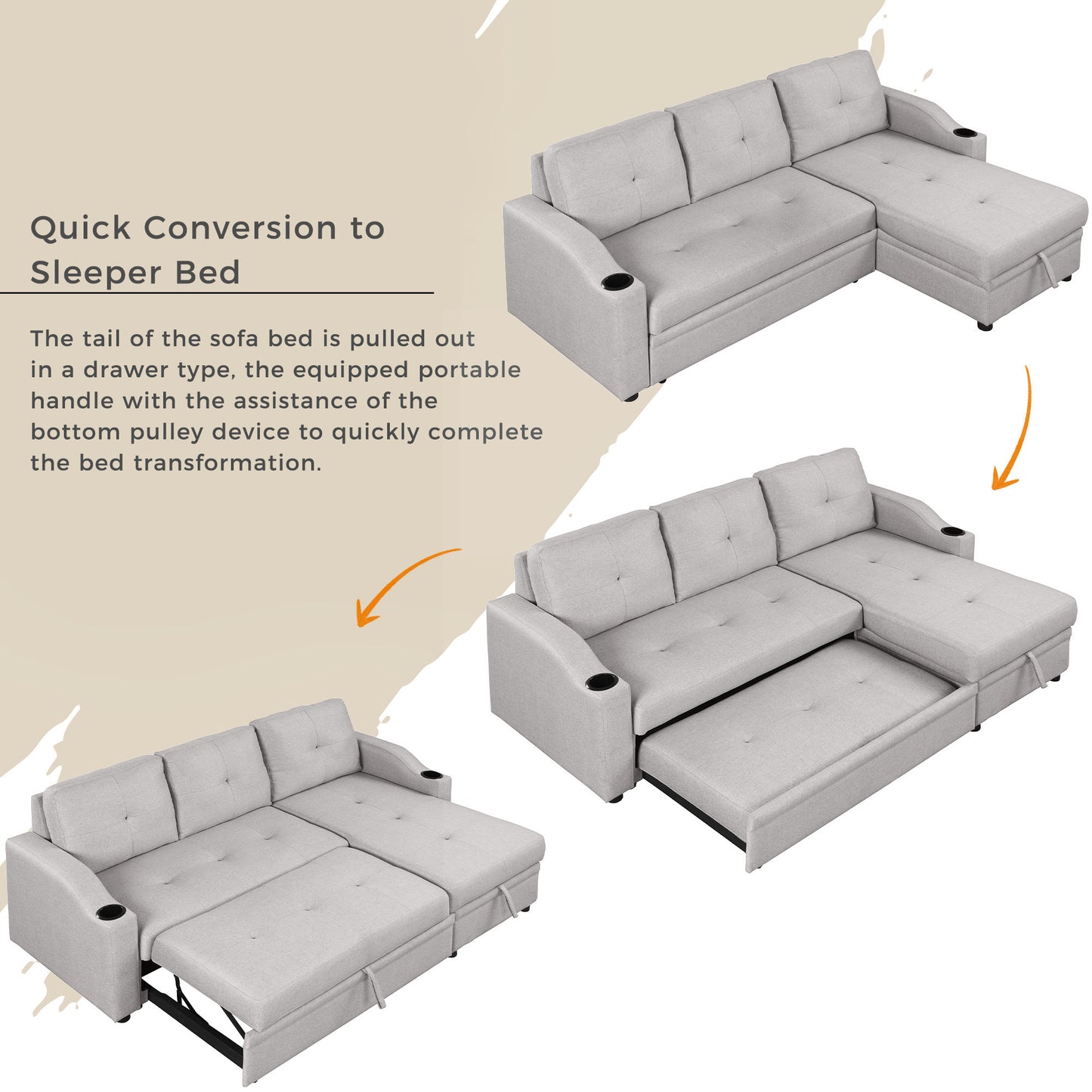 Oris Padded Pull Out Sofa Bed - Gray