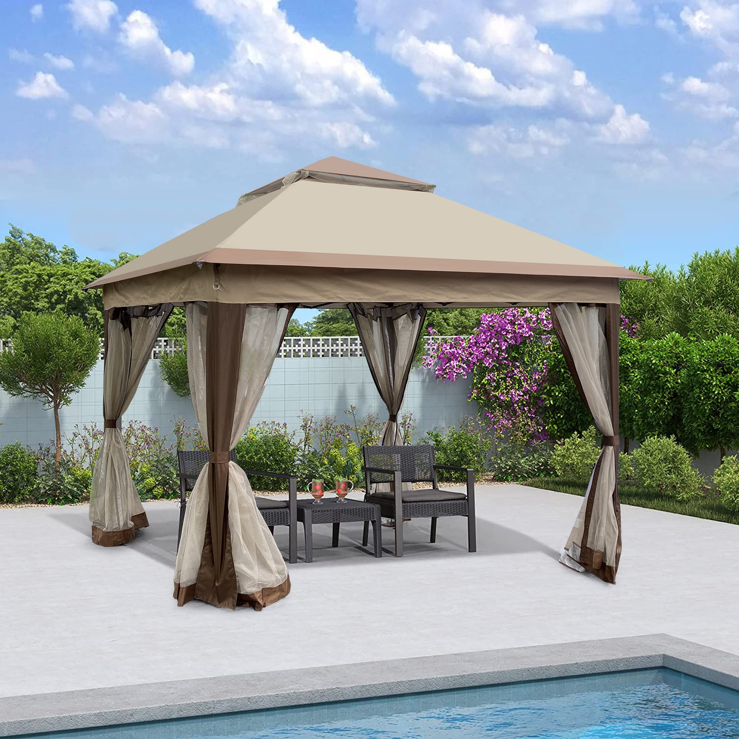 Nita 11 x 11 ft Outdoor Gazebo Canopy - Coffee