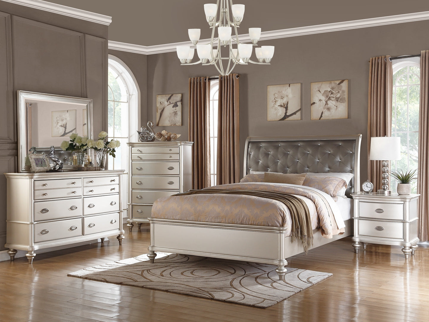 Prat Elegant Nightstand - Silver+Grey