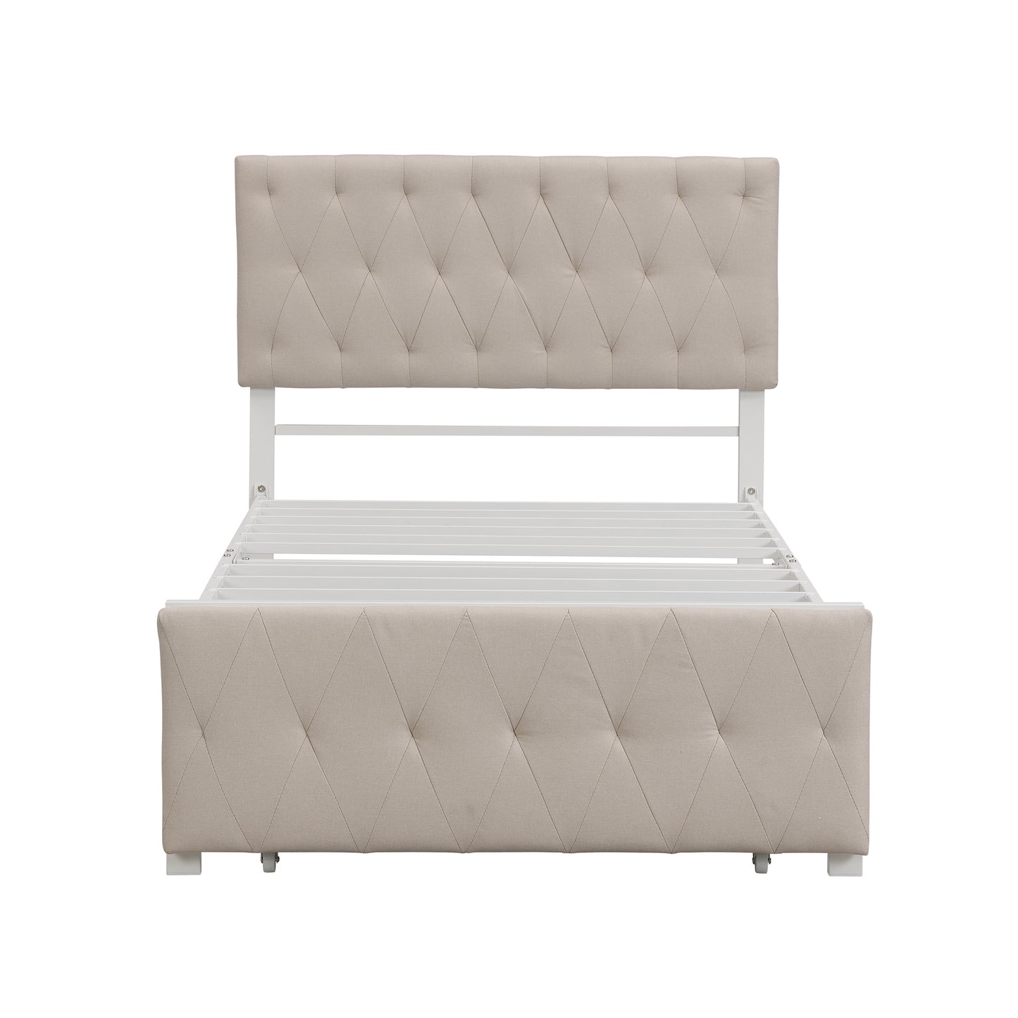 Apex Twin Size Storage Bed Metal Platform Bed with Drawer - Beige
