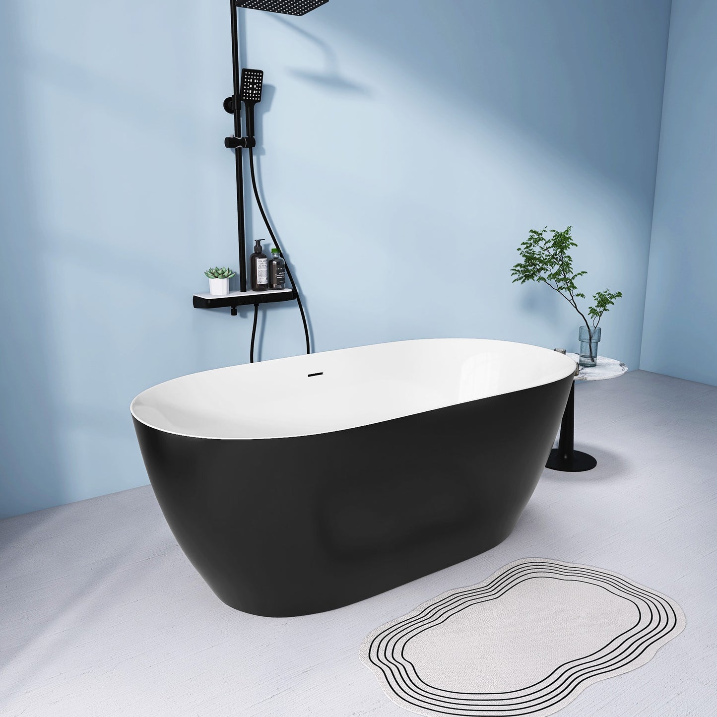 Nuvo 59" Acrylic Free Standing Oval Shape Soaking Tub - Matte Black+White