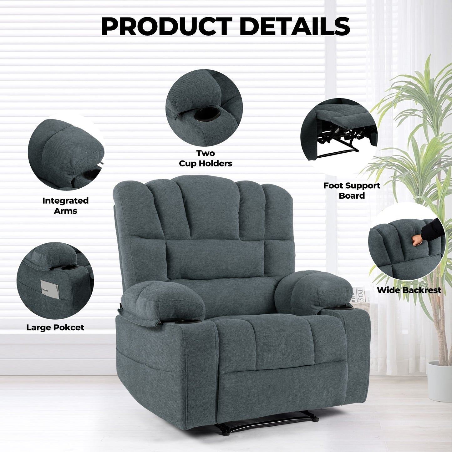 Perkins Power Recliner with Heat and Massage - Gray