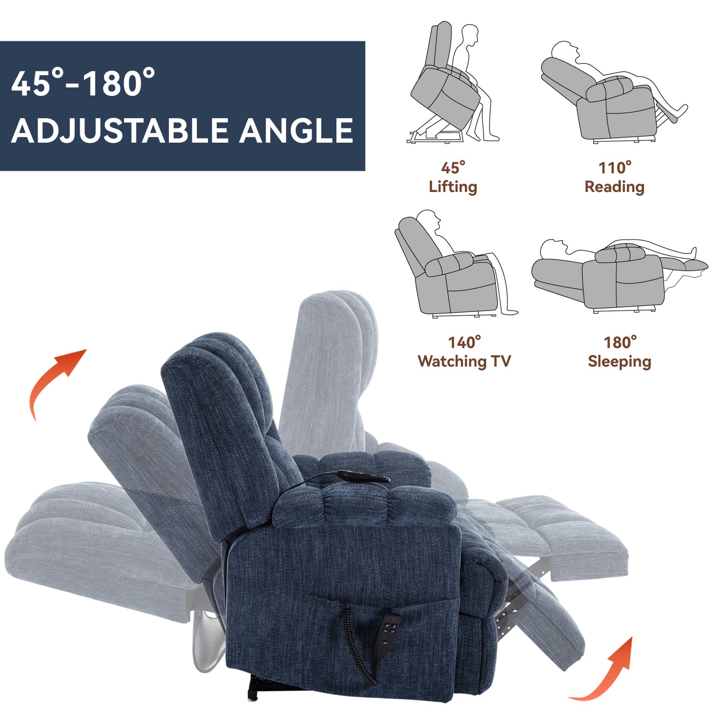 Nia Dual Motor Power Recliners Heat Massage - Blue