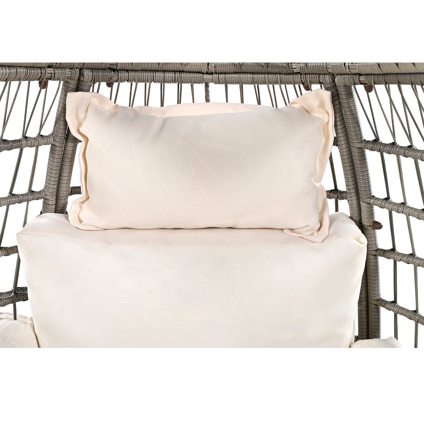 Bell Outdoor Swivel Chair with Cushion (Gray Wicker + Beige Cushion)